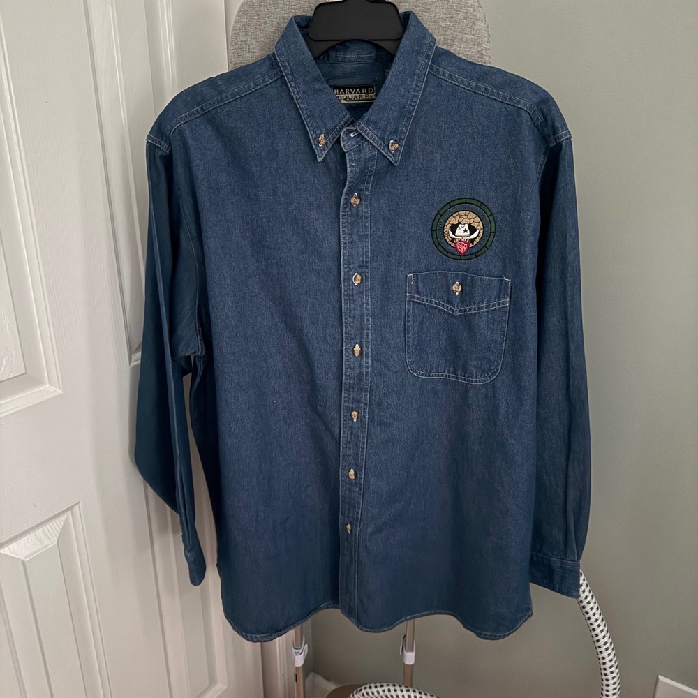 Vintage Harvard Square Denim Shirt Mens XL Western Hole in the Wall Gang Cowboy